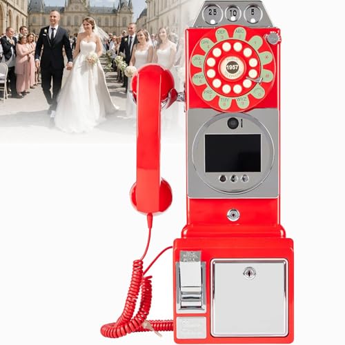 Video Audio Guest Book Phone,1080P Video GuestBook Wedding Phone,32G/64G SD Card Customized Video Audio Guest Book Alternatives with Lens Recording for Birthday Party Anniversary Engagement,Red-32G