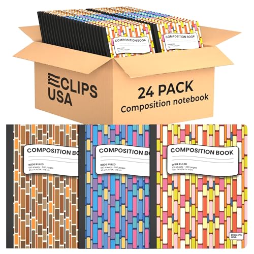 Composition Notebooks Wide Ruled Composition Notebook Hard Cover Composition Notebook 3 Geometric Design Colors 100 Sheets 9.75″ x 7.50″ (24 Pack)