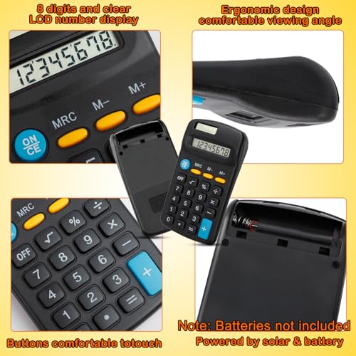 Bgtecho 24 Pack Pocket Calculator, Dual Power Basic Calculator, Black