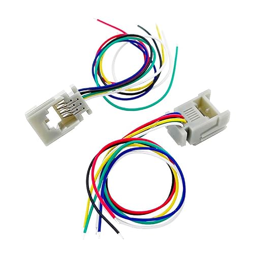 Coorle DIY 6P6C Telephone Outlet Modular Jack Female RJ11 RJ25 PCB Socket Jack Telephone Adaptors Connectors 623P-6P6C Phone Port with 1061 26AWG Cable 10PCS
