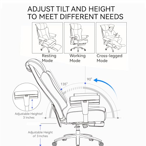 Efomao Big and Tall Office Chair 400lbs - Heavy Duty Executive Desk Chair with Foot Rest & 23" Wide Seat - High Back Ergonomic Leather Computer Chair for Heavy People, Home Office, Brown