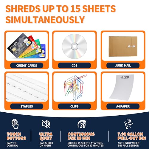 KRT KRT KRT Paper Shredder for Office Home, 18-Sheet Micro Cut Paper Shredder Auto Feed Cross Cut with 8 Gallons Bin, P-4 High Security Level, Shreds CDs/DVDs, Black