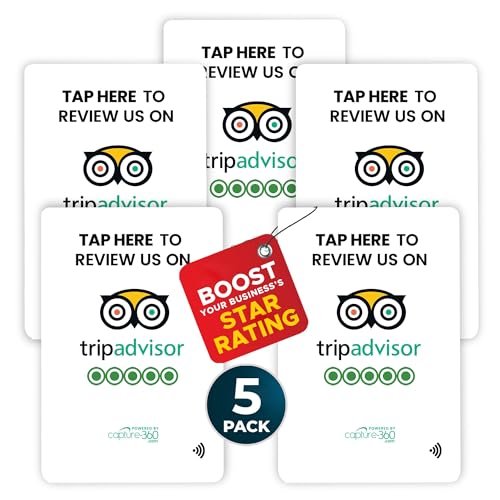 TripAdvisor NFC Review Card - Digital Business Signage, Acrylic Desk Display, Customizable NFC Tag for Effortless Feedback Collection, Quick Activation, Small Business Compatible - White (Pack of 5)