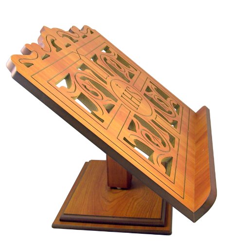Religious Gift 14" IHS Carved Wood Hymn Book Bible Display Stand Home Chapel Decoration