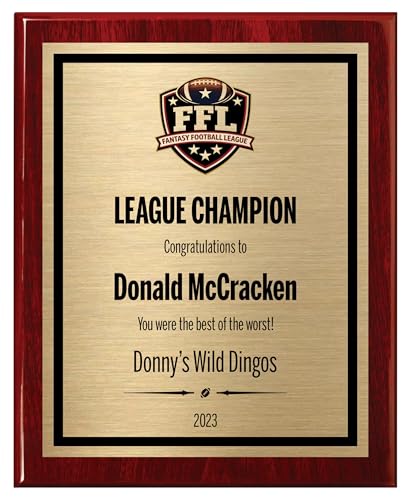 Fantasy Football Plaque - Personalized Award for Champion - Trophy for League Winner - Choose Your Size - Customize Now! (10.5x13)