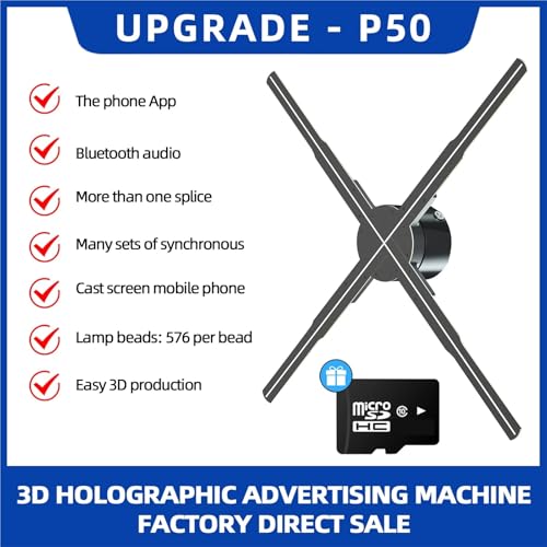 3D Hologram Fan 19.6in 2000x1152 WiFi Projector with 576 LED Light Beads for Business Store Advertising(50cm HD Edition)