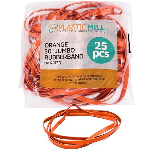 PlasticMill 30" Elastic Trash Can Rubber Bands, Jumbo, Orange, 25-Pack