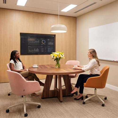 LITTLE TREE 47 Inches Round Conference Table for 4-6, Small Meeting Table, Modern Circle Podcast Table, Business Style Wooden Office Training Table with Strong Pedestal for Office Conference, Brown