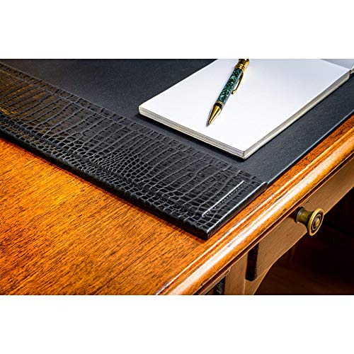 Dacasso Black Crocodile Embossed Leather Desk pad with Side-Rails, 25.5 by 17.25 Inch