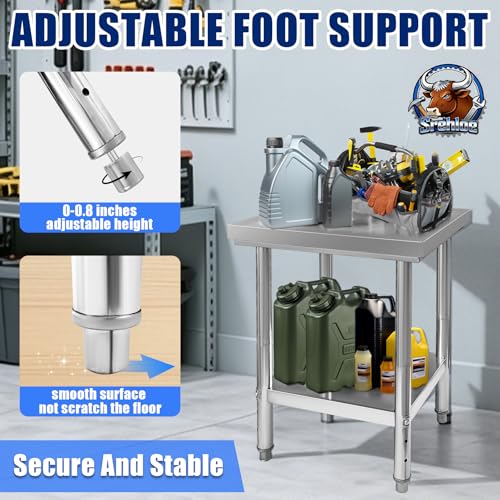 Srehloe Stainless Steel Work Table with Adjustable Undershelf 30 x 24 x 31 Inch 2-Tier Heavy Duty Metal Commercial Food Prep Workstation Suitable for Kitchen Restaurant Hotel Garage