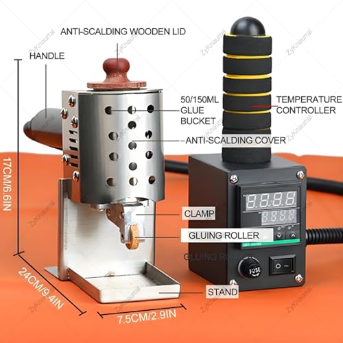 ZyKnaurral Handheld Hot Melt Glue Roller Machine,Glue Applicator Roller for DIY Crafts, Packaging and Leather Work,Adjustable Temp 50-220℃, Industrial Glue Applicator 50ml-5mm