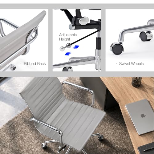 CAROCC Gray Office Chair, PU Leather Mid Back Adjustable Desk Chair