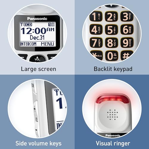 Panasonic Cordless Phone, 1 Handset Amplified Wireless Phone with Slow Talk, 40dB Volume Boost, 100dB Loud Visual Ringer, Hearing Aid Compatibility, Large Screen & Backlit Keypad - KX-TGM420W (White)