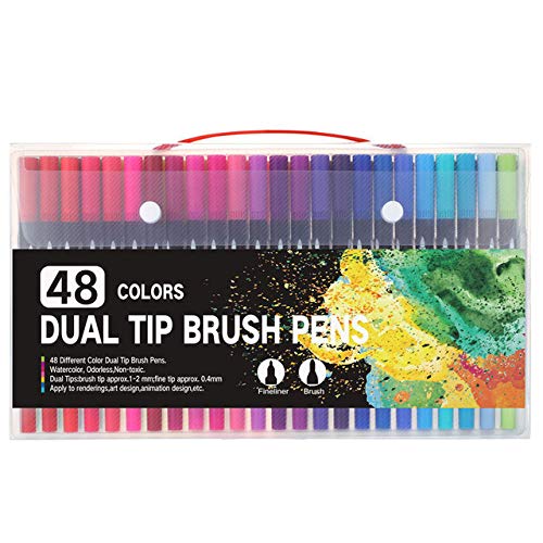 Watercolor Pen Watercolor Pen Brush Markers Dual Tip Drawing for Bullet Journal Art Markers 12 24 36 48 60 72 100 120 Colors Pens 24Colors White (48 Colors Black)