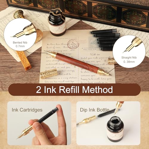 Calligraphy Pen Set - Feather Dip Pen,Dual Tip Calligraphy Fountain Pen