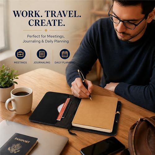 TheAntiq Black Leather Journal Cover XXL – Handmade Refillable Notebook Holder with Pen Loop, Leather Travel Writing Diary Cover for Office, Business & Gift Use 8.5 x 11