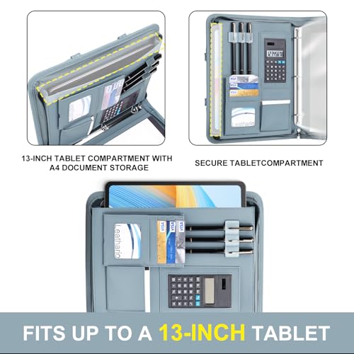Leathario Portfolio Binder with Handle,3 Ring Padfolio with Zipper