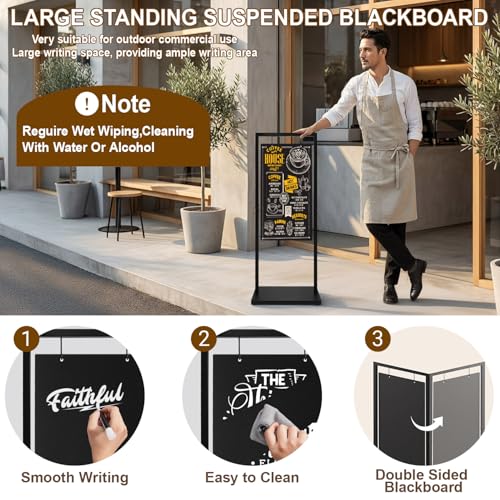 Large Chalkboard Signs with Stand, 47 x 20 Inch Heavy-Duty Double-Sided Windproof Chalkboard, Hanging Metal Easel Chalk Board with Base for Outdoor Business, Cafe, Wedding and Vendor