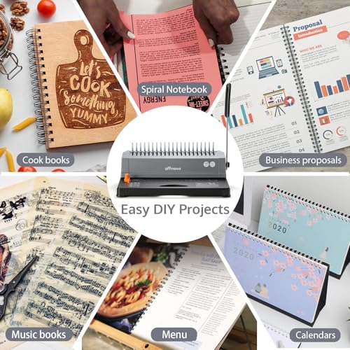 OFFNOVA Binding Machine, 21-Hole 450 Sheets Paper Comb Punch Binder Machine for Letter Size / A4 / A5 Paper, Easy to Punch Handle, Adjustable Margin, Gray