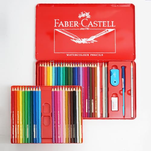Faber Castell 48 Watercolour Pencils in Metal Tin Includes Gift for Artists for Drawing and Painting