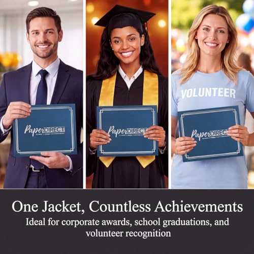 PaperDirect Foil Elegance Custom Certificate Jackets, Blue, Double Silver Embossed Foil, Personalized Certificate Holders, Schools, Businesses, Awards, Diplomas & Professional Recognition, 50 Count