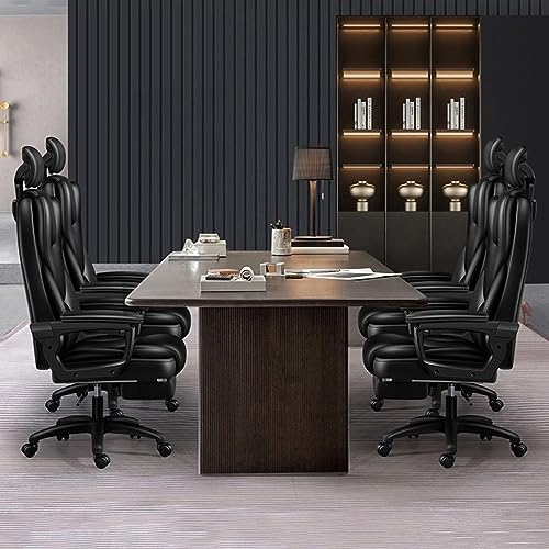 GIZNXBA Desk Office Chair,Big High Back Chair, PU Leather Computer Chair with Foot Rest, Managerial Executive Office Chair with Adjustable Headrest, Armrest Task Chairs with Wheels (Color : /Black)