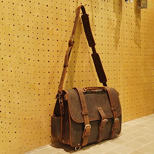 Polare Thick Full Grain Leather 16" Mens Briefcase Shoulder Messenger Bag