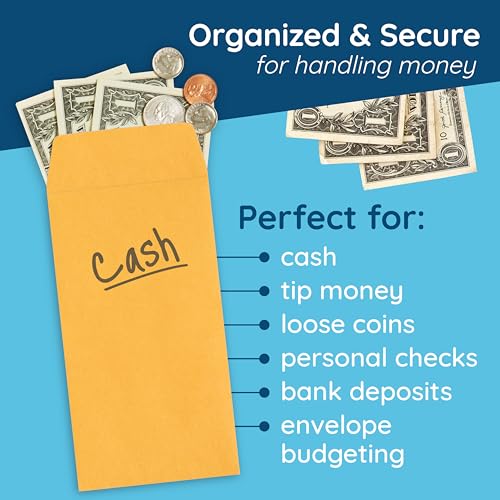 Blue Summit Supplies 50#7 Coin Envelopes, Gummed Seal, 28 lb Brown Kraft Coin Envelopes, for Holding Coins and Keys, Number 7 Size, 3 1/2” X 6 1/2”, 50 Pack