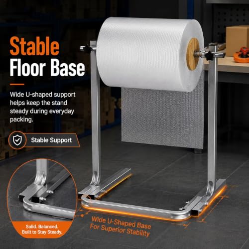 RKXKJ Bubble Wrap Roll Dispenser, Manual Bubble Cushioning Wrap Foam Holder, with Wooden Side Guides and Quick-Change Knobs, Positioning Baffle, for Warehouse Shipping and Moving Supplies 60cm