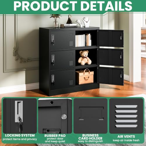 VIYET Employee Storage Locker,6 Door Storage Locker,Metal Locker for Employees Office Steel Gym Lockers with Card Slot,Office Storage Lockers for Home,School(Black)