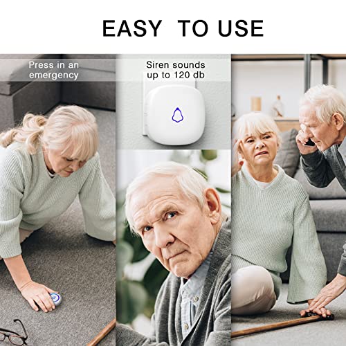 Wireless Caregiver Pager, Medical Alert Systems with 2 Call Buttons and 1 Receiver for Seniors/Elderly at Home, Emergency Panic SOS Call Bell, Nurse Calling & Patient Assistance Alert