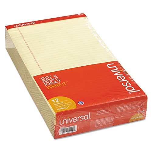 Universal 40000 Perforated Edge Writing Pad, Legal/Margin Rule, Legal, Canary, 50 Sheet (Pack of 12)