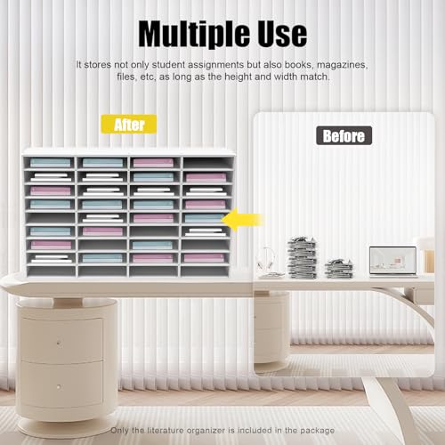 36 Compartment Literature Organizer, Office PVC File Sorter Desktop Mail Center Paper Storage Cabinet, Mailbox Paper Organizer Bear Weight 176lbs with Adjustable Shelves for Home Classroom (White)