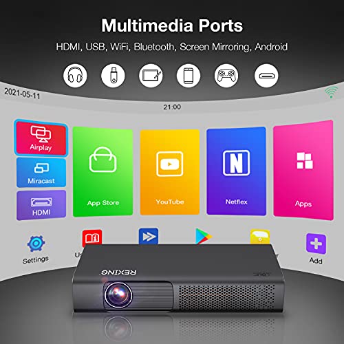 REXING PRD615 Smart Home Projector 750 ANSI Lumens HD, Autofocus,3D Video,HDMI,Duo USB 2.0,WiFi, 40-150 inch” DLP Projector, Miracast,App Store,Google Play,Chrome,Youtube, Netflix, Home Entertainment