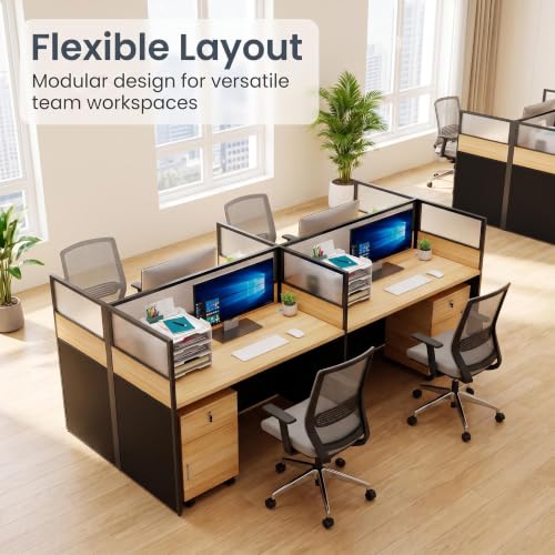 2 Person Office Cubicle Desk with Privacy Panels Cubicle Workstation, Oak