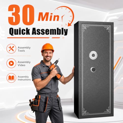 AMZSTAN 57 Inch Biometric Gun Safe for Rifles and Handguns, 13-Gauge Steel Firearm Storage Cabinet for 8 Long Guns with Fingerprint Keypad Lock, Alarm, Silent Mode and Lockable Compartment