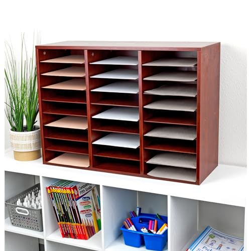 Really Good Stuff Classroom Mahogany Mail Center, 27 Slots