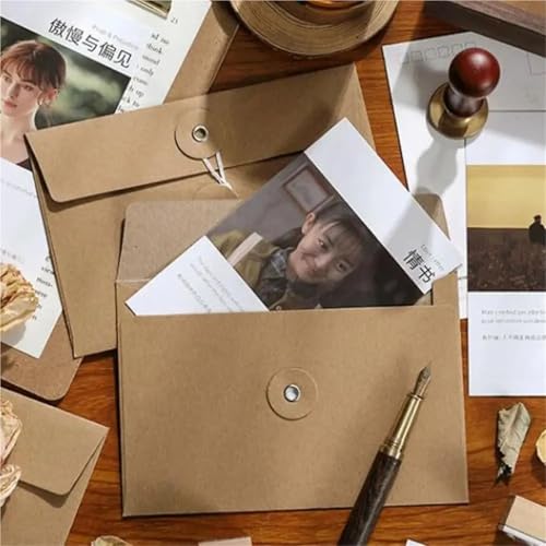 Durable 200pcs with String Tie Closure Clasp Kraft Paper Envelopes Retro Invitation Card Vintage Brown European Style