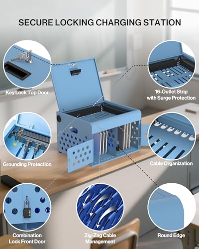 POCHAR 16-Unit Charging Cabinet for Laptops & Tablets with Cable Management