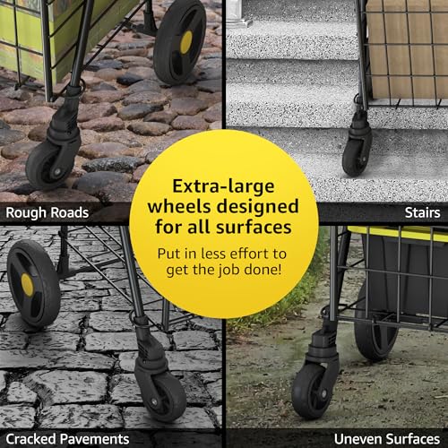 Our Modern Space Shopping Cart & 360° Swivel Wheels | Foldable Collapsible & Lightweight | Perfect for Groceries Laundry Utility Cart - Black