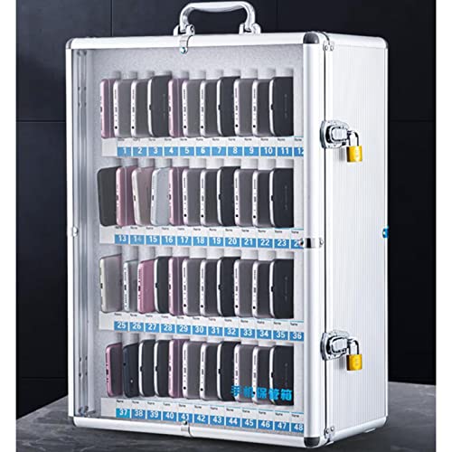 Phone Storage Box, Aluminum Alloy Clear Cell Phones Storage Cabinet Pocket Chart Storage Locker Box with Handle for Office Classroom, for Can Be Carried by Hand，Silver-24