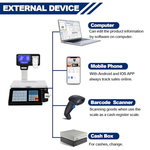 OGMOYT Digital Label Printing Scale with Thermal Printer and LCD Display for Retail and Shipping ，C