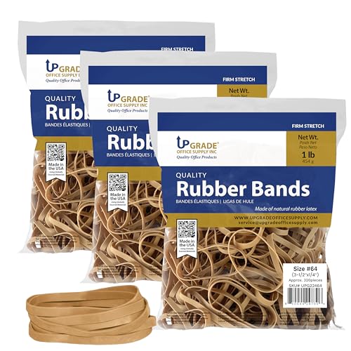 Upgrade Office Supply UPG22464PK3 Rubber Bands, Size #64 (3-1/2 in x 1/4 in), 320 Bands, 1 lb Bag, 3 Pack, USA