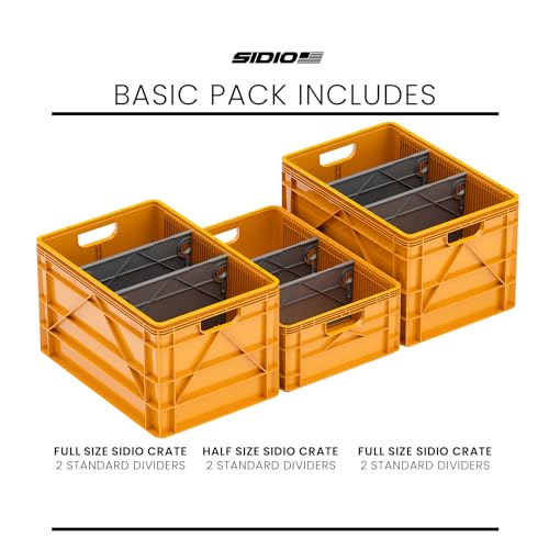 SIDIO Basic Pack, Heavy Duty Stackable Storage Bins with Dividers, Sol