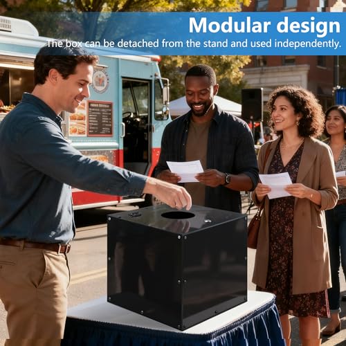 QIPRAONO Large Acrylic Raffle Ticket Box with Slot, Lockable Versatile Suggestion/Donation/Offering Collection Boxes with Stand for Drawings, Voting, Ballots, Charity, Feedback, Event, Black
