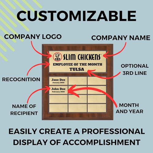 Custom Perpetual Plaque, Employee of The Month, Salesman of The Month Appreciation Award Gold Plates on Wood Grain Pressed Board (12 Plate - 12x12")