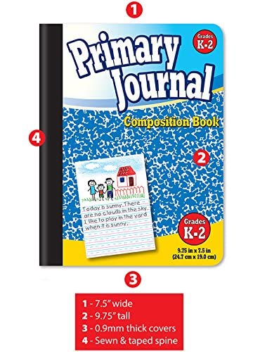 Better Office Products Primary Journals, Hardcover Kindergarten Journal & Kindergarten Composition Notebook, Grades K-2 Primary Composition Book with Picture Space, 100 Sheets (12 pack)