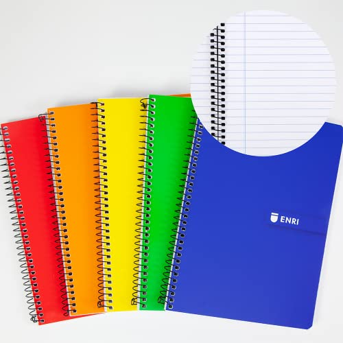 Enri, Notebooks A4 (Folio) Stripes, Soft Cover, 80 Sheets, Pack 5 Notebooks, Assorted Colors