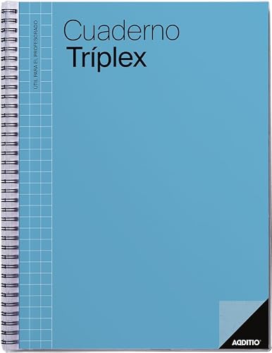 ADDITIO - Triplex Notebook for Teachers | Monthly and Weekly Planning | Assessment | Tutoring | Meetings | Ecological Paper | Size 22.5 x 31 cm | Spanish | Blue