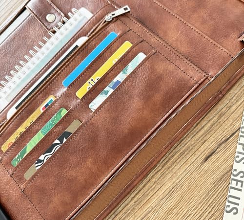 Gvalant 7-Ring Zippered Checkbook Binder for Business Checks - Premium Vegan Leather Portfolio Holds 600 Checks (9"x13") - Personalized Name/Logo for Men & Women (Retro Brown, Standard)
